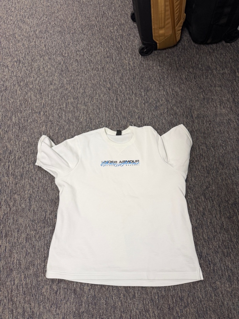 Under Armour White Crew Tee with Small Blue Logo